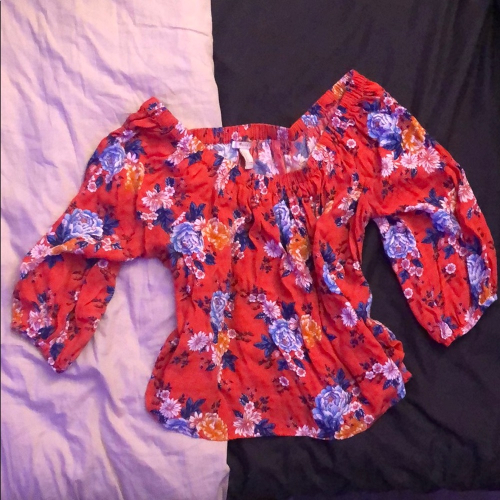 Loose flowery blood orange blouse 🍊